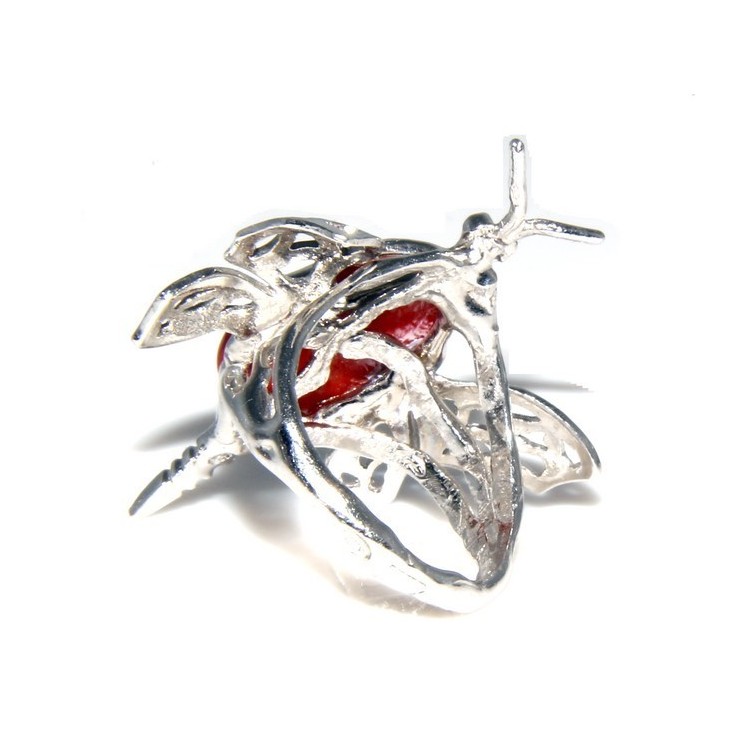 RMB|925: Ring woman butterfly handmade with natural red coral gemstone 17