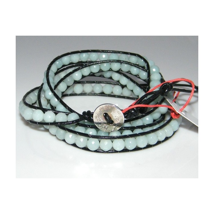 RMB|Argento 925 : Bracciale Uomo Donna HIP HOP semipreziosi acquamarina cuoio piu' giri