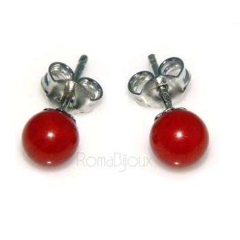 RMB|Earrings in 925 sterling silver pearl ball calibrated natural coral red
