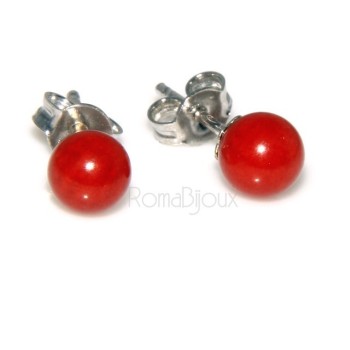 RMB|Orecchini in Argento 925 pallina perla calibrata corallo naturale rosso