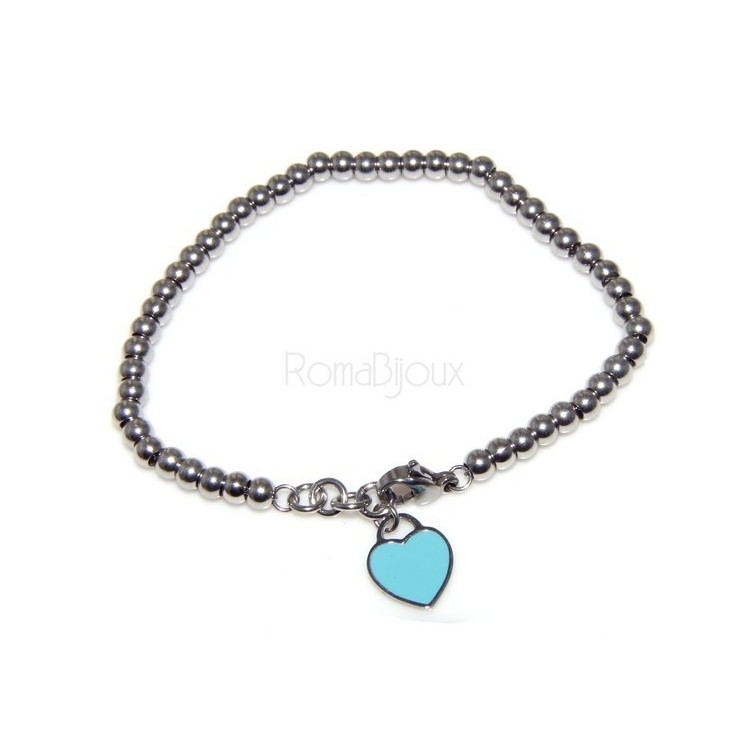 RMB|Steel plated bracelet woman hypoallergenic balls with enamel heart 17