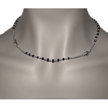 RMB|chocker necklace 925 silver rosary dark black crystal 45 + 5 NALBORI