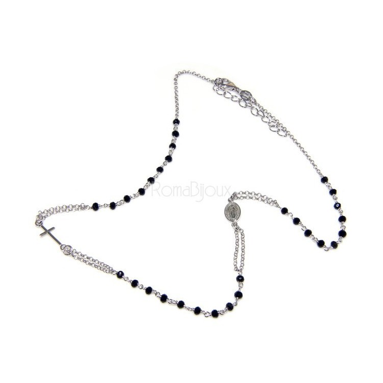 RMB|chocker necklace 925 silver rosary dark black crystal 45 + 5