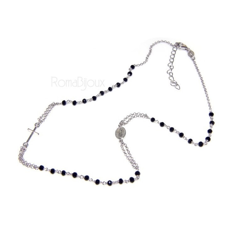 RMB|chocker necklace 925 silver rosary dark black crystal 45 + 5 NALBORI