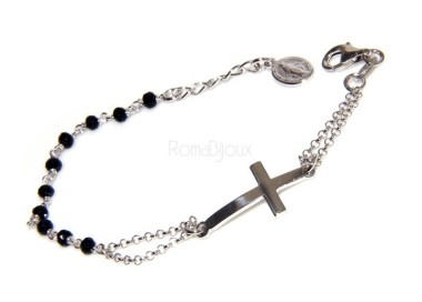 RMB|Rosary bracelet male female 925 silver image Madonna, convex cross and black crystal. mis 17.50