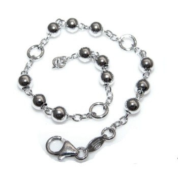 RMB|Bracciale rosario uomo o donna in Argento 925 croce liscia rod Oro bianco palline 4 mm mis 17