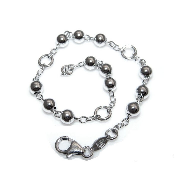 RMB|Bracciale rosario uomo o donna in Argento 925 croce liscia rod Oro bianco palline 4 mm mis 17