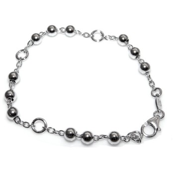 RMB|Bracciale rosario uomo o donna in Argento 925 croce liscia rod Oro bianco palline 4 mm mis 17