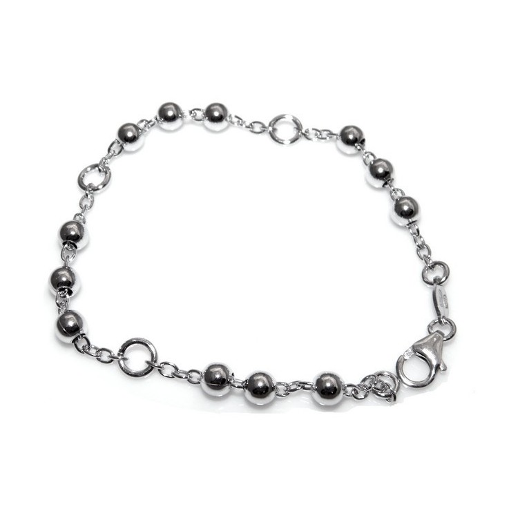 RMB|Bracciale rosario uomo o donna in Argento 925 croce liscia rod Oro bianco palline 4 mm mis 17
