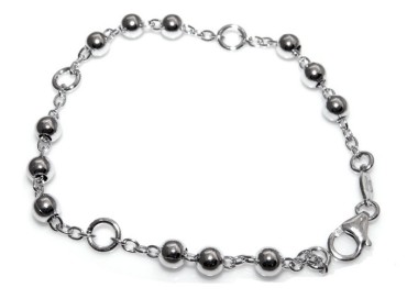 RMB|Bracciale rosario uomo o donna in Argento 925 croce liscia rod Oro bianco palline 4 mm mis 17