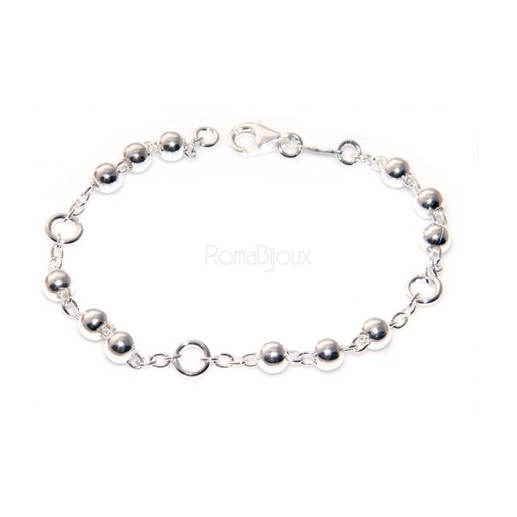 RMB|Bracciale rosario uomo o donna in Argento 925 croce liscia rod Oro bianco palline 4 mm mis 17