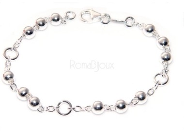 RMB|Bracciale rosario uomo o donna in Argento 925 croce liscia rod Oro bianco palline 4 mm mis 17