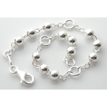 RMB|Bracciale rosario uomo o donna in Argento 925 croce liscia rod Oro bianco palline 4 mm mis 17