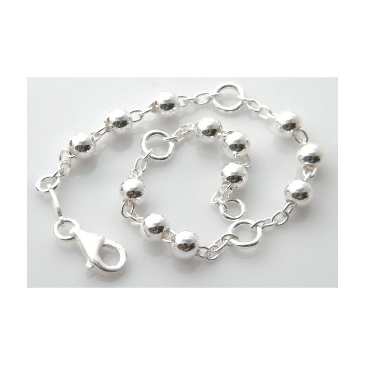 RMB|Bracciale rosario uomo o donna in Argento 925 croce liscia rod Oro bianco palline 4 mm mis 17