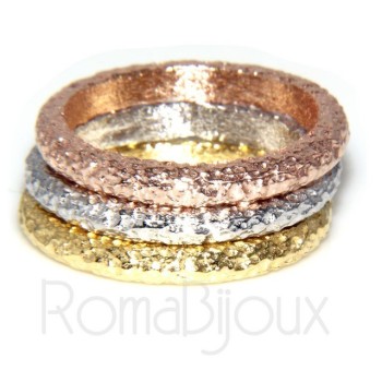 RMB|Argento 925 Italiano : anello fusione 3 colori (oro bianco giallo rosa) diamantato mis 16 o 14