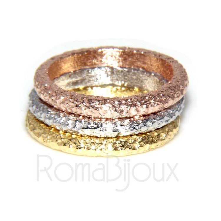 RMB|Argento 925 Italiano : anello fusione 3 colori (oro bianco giallo rosa) diamantato mis 16 o 14