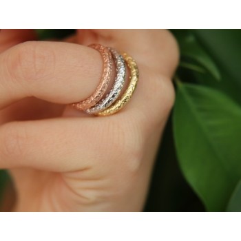 RMB|Argento 925 Italiano : anello fusione 3 colori (oro bianco giallo rosa) diamantato