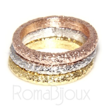 RMB|Argento 925 Italiano : anello fusione 3 colori (oro bianco giallo rosa) diamantato mis 16 o 14