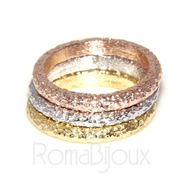 RMB|Argento 925 Italiano : anello fusione 3 colori (oro bianco giallo rosa) diamantato mis 16 o 14