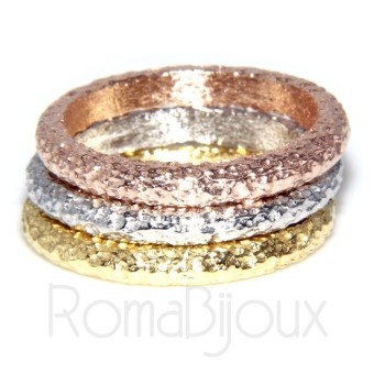 RMB|Argento 925 Italiano : anello fusione 3 colori (oro bianco giallo rosa) diamantato mis 16 o 14