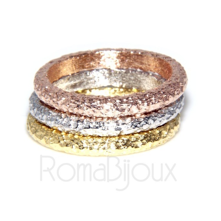 RMB|Argento 925 Italiano : anello fusione 3 colori (oro bianco giallo rosa) diamantato mis 16 o 14