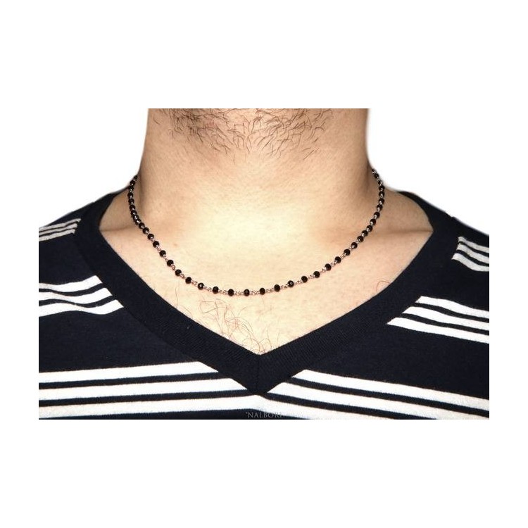RMB|Man woman necklace Silver 925 with black crystal 3.5 mm working rosary Marseille handmade 45 + 5
