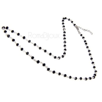 RMB|Collana Rosario uomo Argento 925 Con cristallo nero croce e madonna 66 cm