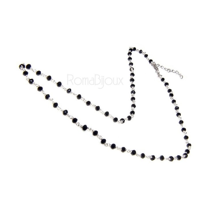 RMB|Collana Rosario uomo Argento 925 Con cristallo nero croce e madonna 66 cm