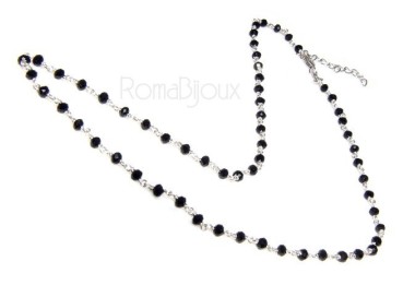RMB|Collana Rosario uomo Argento 925 Con cristallo nero croce e madonna 66 cm