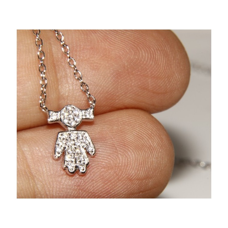 RMB|silver 925 Necklace Collier Venetian woman 44 cm little girl with pigtails microsetting 