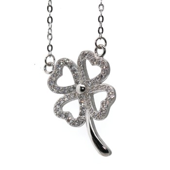 RMB|four-leaf clover necklace 925 silver large pendant white zircons woman