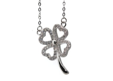 RMB|four-leaf clover necklace 925 silver large pendant white zircons woman