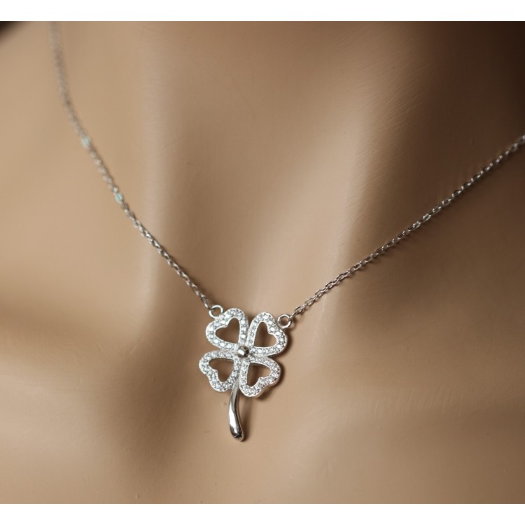 RMB|quadrifoglio collana argento 925 grande ciondolo zirconi bianchi donna