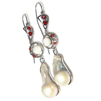 RMB|Orecchini Argento 925 perle barocche corallo rosso madreperla lunghi