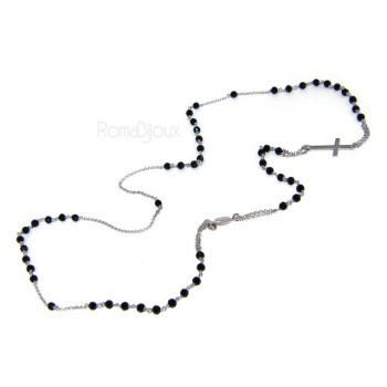 RMB|Collana Rosario uomo Argento 925 Con cristallo nero croce e madonna 66 cm