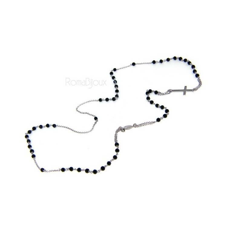RMB|Collana Rosario uomo Argento 925 Con cristallo nero croce e madonna 66 cm