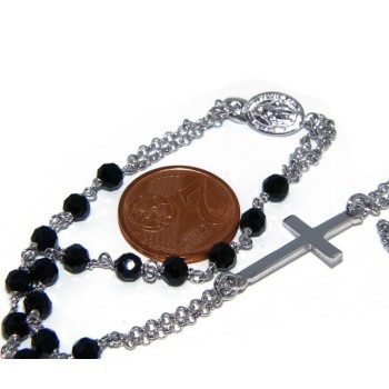 RMB|Collana Rosario uomo Argento 925 Con cristallo nero croce e madonna 66 cm