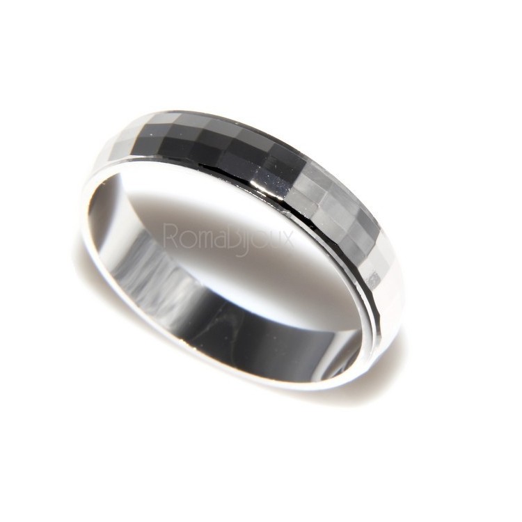 RMB|Argento 925 : Anello fede fedina diamantata massiccia 6 mm oblique e orizzontali tutte le misure