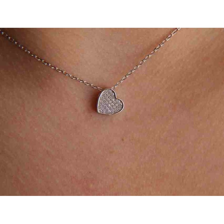 RMB|Necklace in 925 silver 3D heart with zircons pave rhodium microsetting for woman
