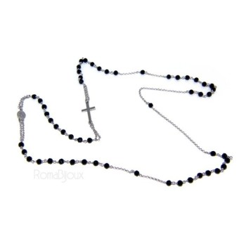 RMB|Collana Rosario uomo Argento 925 Con cristallo nero croce e madonna 66 cm