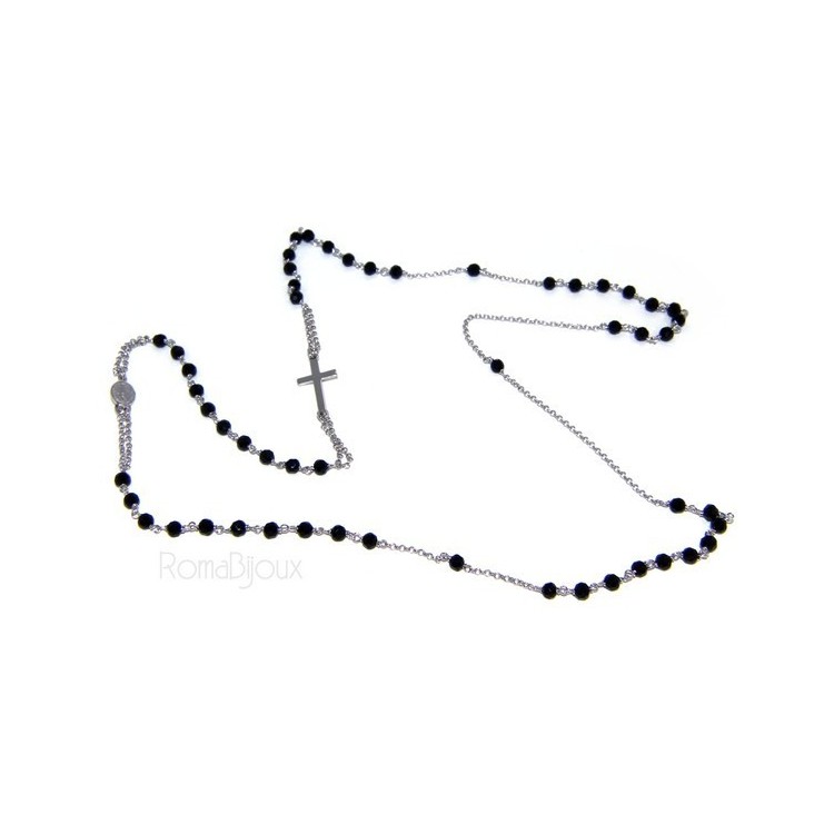 RMB|Collana Rosario uomo Argento 925 Con cristallo nero croce e madonna 66 cm