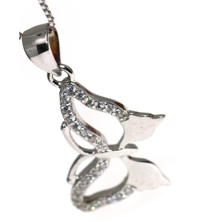 RMB|Collana argento 925 farfalla a ciondolo zirconi bianchi collier