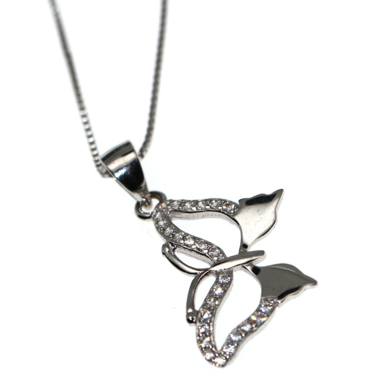 RMB|Collana argento 925 farfalla a ciondolo zirconi bianchi collier