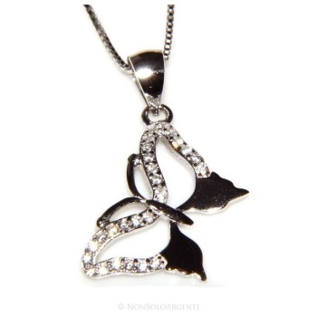RMB|925 silver butterfly pendant necklace with white zircons collier