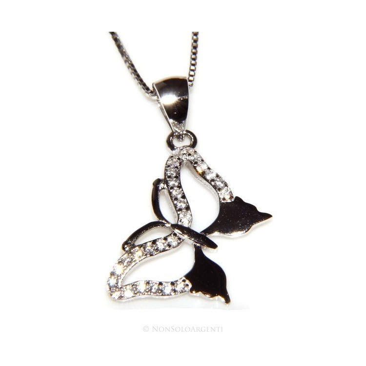 RMB|925 silver butterfly pendant necklace with white zircons collier