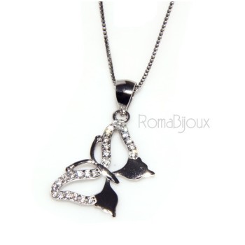 RMB|925 silver butterfly pendant necklace with white zircons collier
