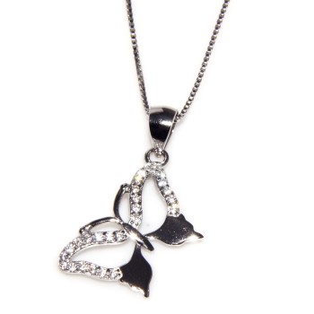 RMB|925 silver butterfly pendant necklace with white zircons collier