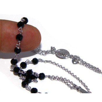 RMB|Collana Rosario uomo Argento 925 Con cristallo nero croce e madonna 66 cm