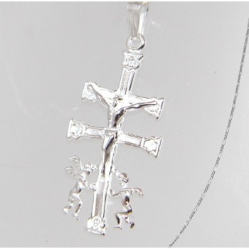 RMB|ARGENTO 925 Ciondolo Croce di Caravaca (Cruz de Caravaca) con Catena per uomo e donna