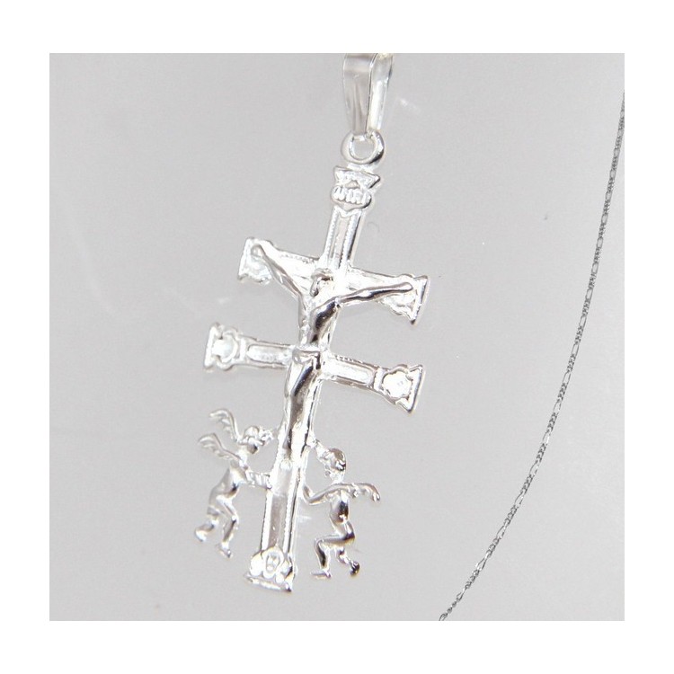 RMB|ARGENTO 925 Ciondolo Croce di Caravaca (Cruz de Caravaca) con Catena per uomo e donna
